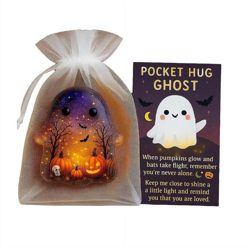 Halloween Pocket Hug Ghost Cards, Halloween Mini Ghost Pocket Hug Gift, Emotional Support Token With Encouragement Card, Friendly Ghost Design For Holiday Gift Exchange And School Events - Image 1